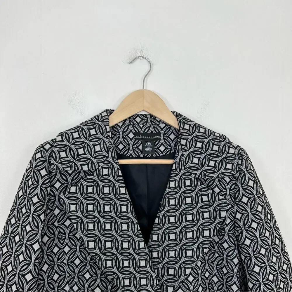 Sofia Cashmere Wool Blend Gray Black Geometric Double Breasted Coat Size Large - Picture 3 of 14